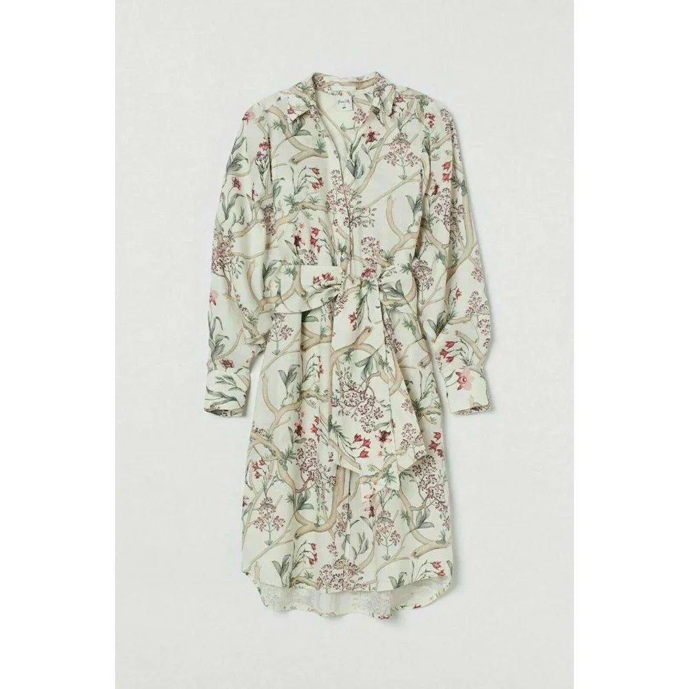 JOHANNA ORTIZ H&M COLLABORATION FLORAL LINEN SHIRT DRESS SIZE LARGE - Picture 2 of 10